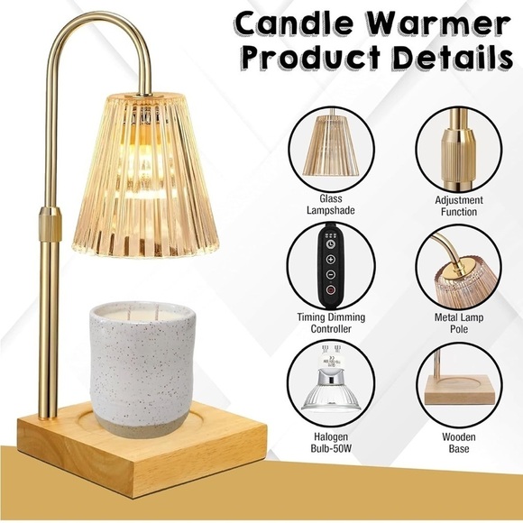 Candle Warmer Lamp Electric Timer Dimmer Adjustable Height Scented Wax Decor - Picture 3 of 15